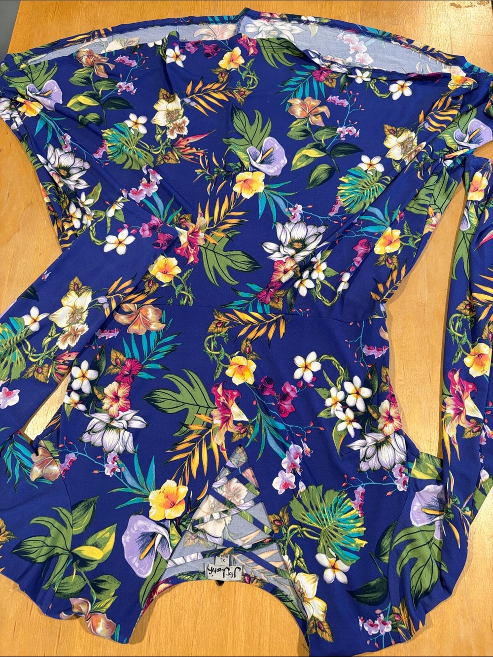 J for Justify ~ Royal Blue Tropical Floral Vibrant Twirl Dress Long Sleeve